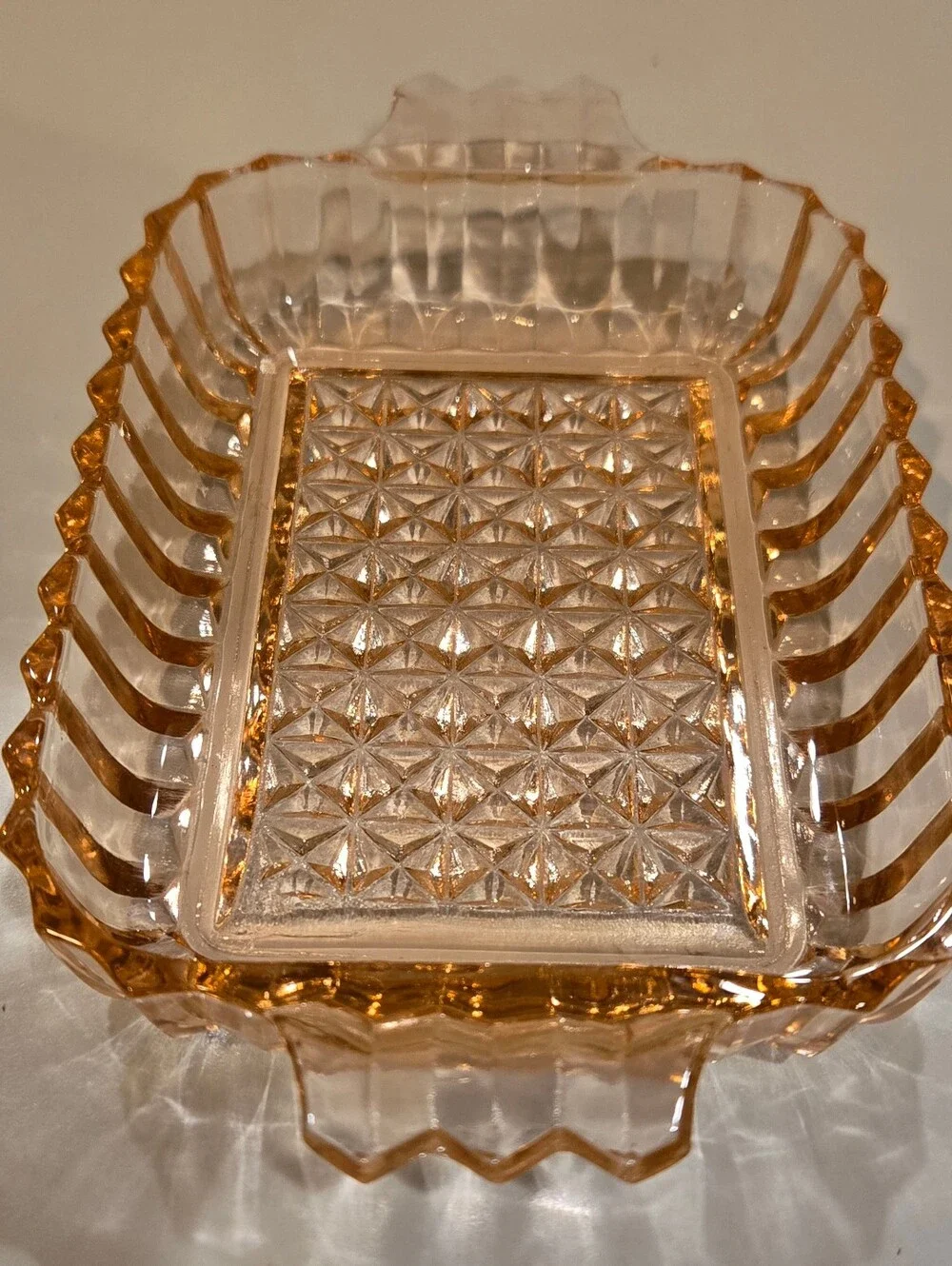 Vintage Jeannette Glass Pink Depression Glass Relish Tray with Handles